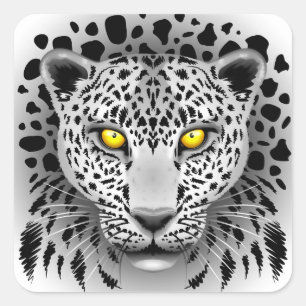 White Leopard with Yellow Eyes Square Stickers