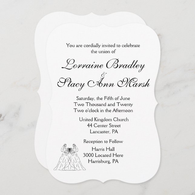 White Lesbian Wedding Invitation (Front/Back)