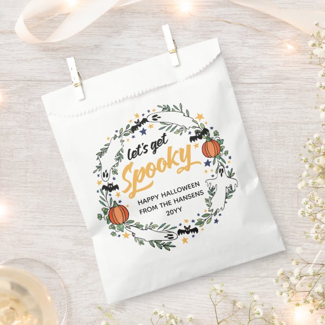 White Let's Get Spooky Ghosts Halloween Wreath Favour Bag (Clipped)