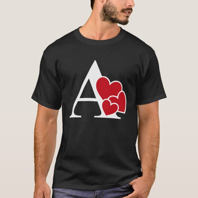 white letter A initial minimalist heart monogram g T-Shirt (Front)