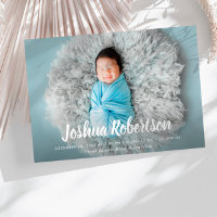 white lettering adorable birth announcement card