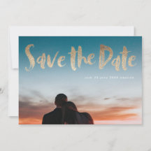 White Lettering Gold Foil Script Save the Date