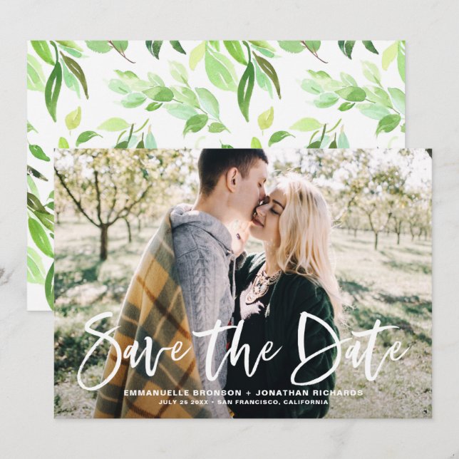 White Lettering Photo Save the Date Announcement (Front/Back)