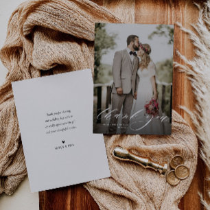 white lettering wedding thank you card