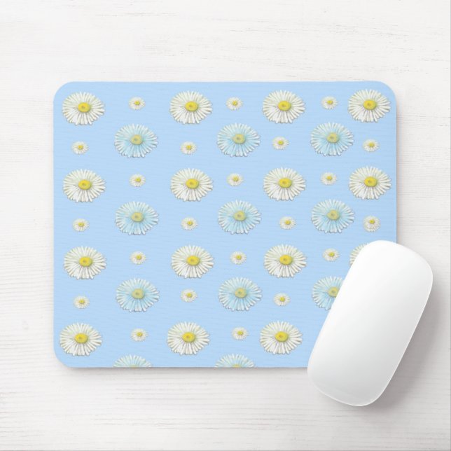 White & light blue Daisy Pattern  Mouse Pad (With Mouse)