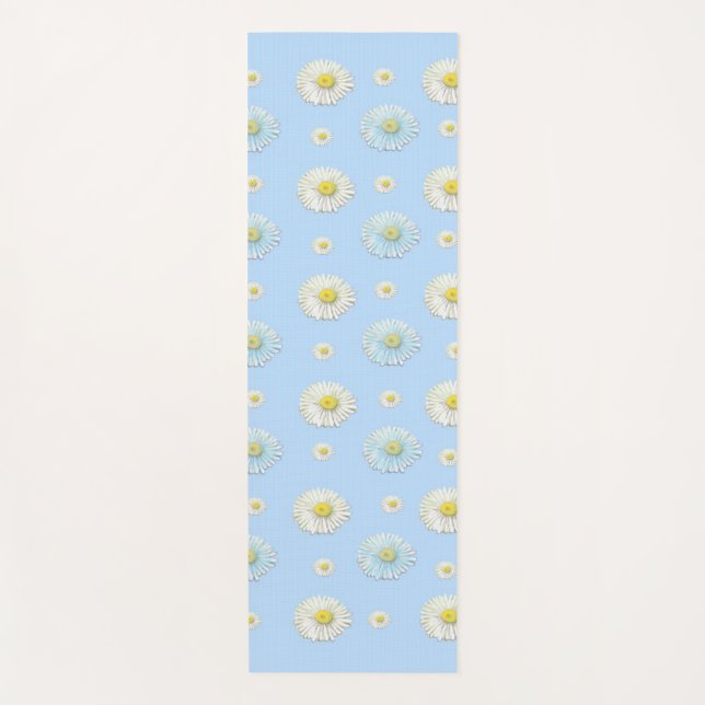 White & light blue Daisy Pattern  Yoga Mat (Front)