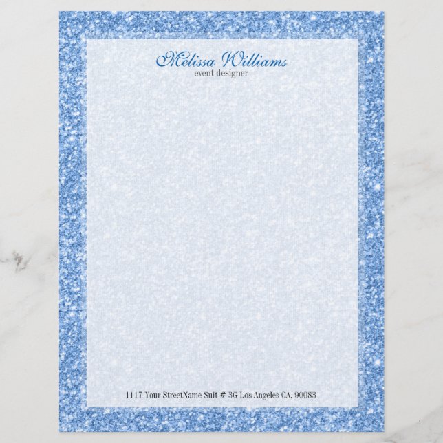White  & Light Blue Glitter Texture Letterhead (Front)