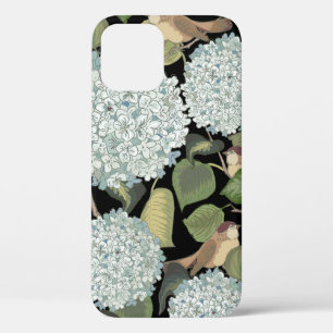 White, light blue Hortensia with green leaves and iPhone 12 Case