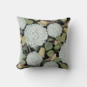 White, light blue Hortensia with green leaves and Cushion