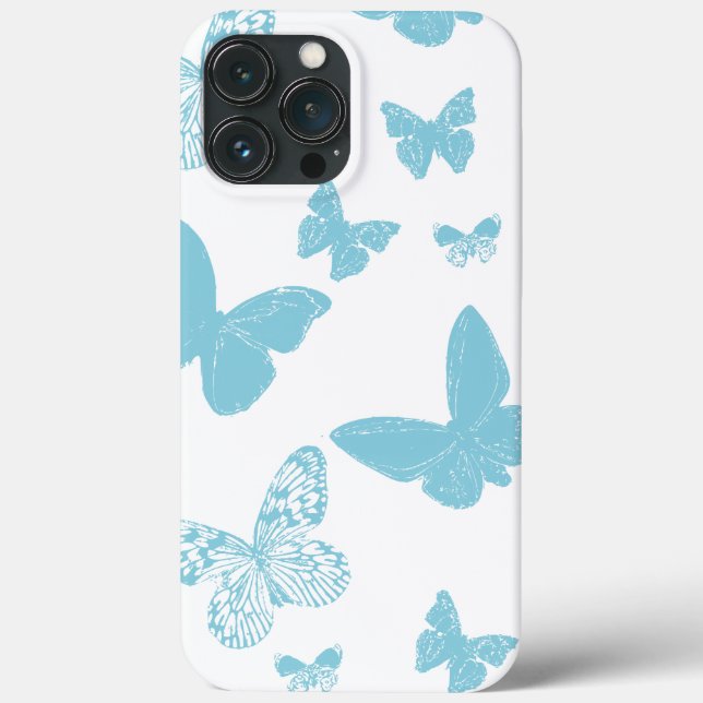 white Light Blue Monarch Butterflies Case-Mate iPhone Case (Back)