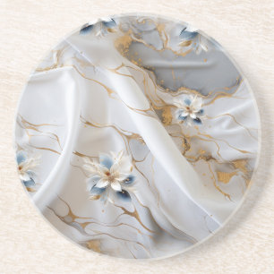 White & light-blue Silky Flowers on a Silk look Coaster