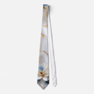 White & light-blue Silky Flowers on a Silk look  Tie