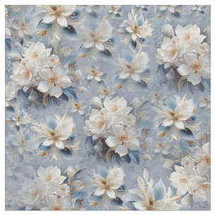 White & light-blue Silky flowers repeats Fabric