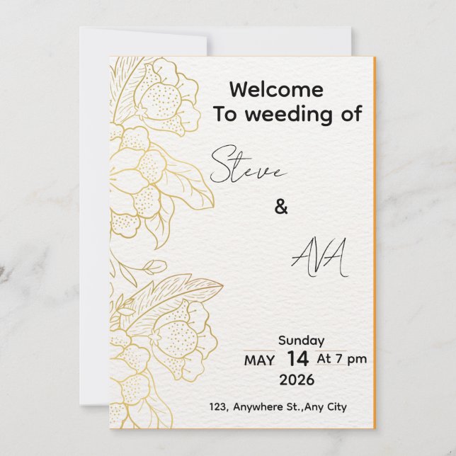 White & Light Gold Elegant Wedding Invitation (Front)