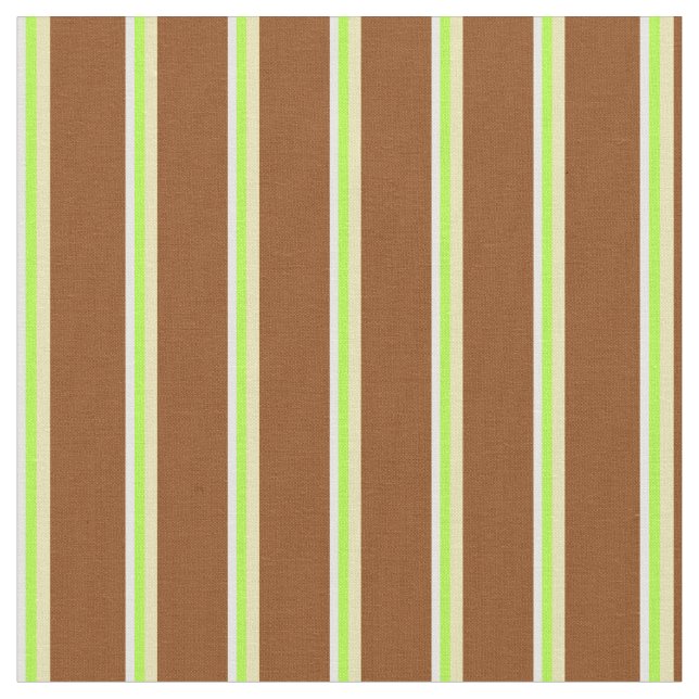 White, Light Green, Tan, and Brown Lines Fabric (Close Up)