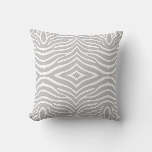 White & Light Grey Classic Zebra Pattern Cushion (Front)