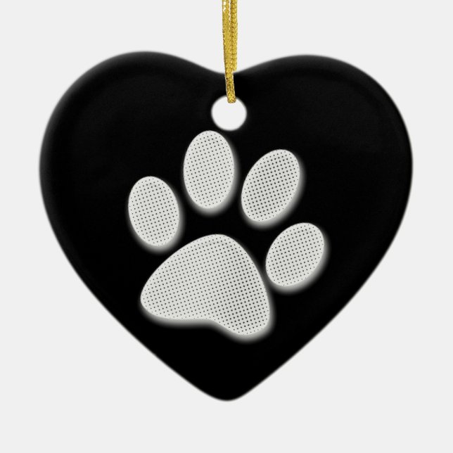 White/Light Grey Halftone Paw Print Ceramic Tree Decoration (Front)