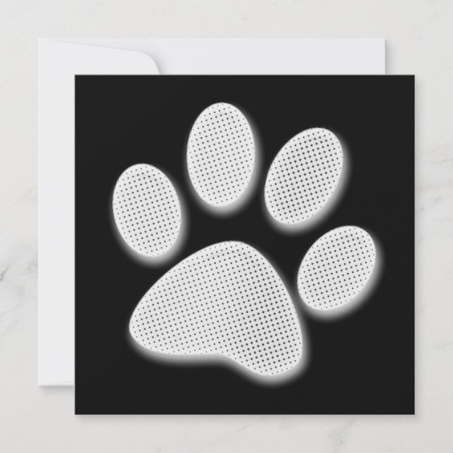 White/Light Grey Halftone Paw Print Invitation (Front)