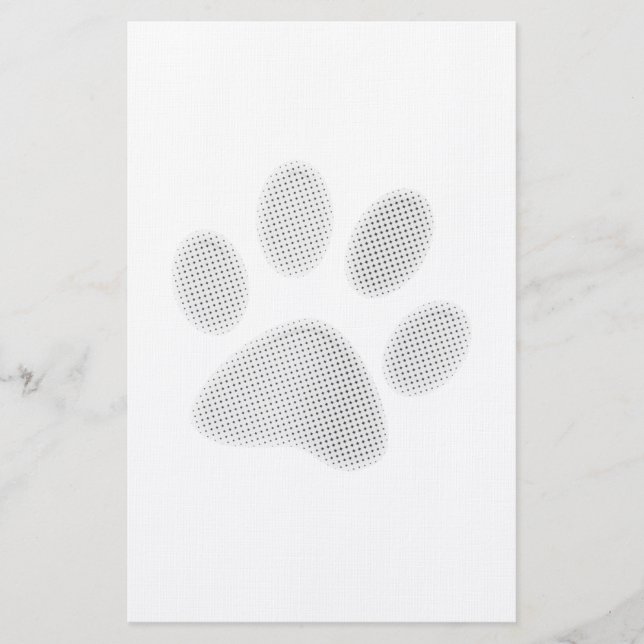 White/Light Grey Halftone Paw Print Stationery (Front)