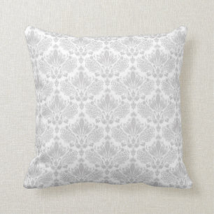 White & Light Grey Vintage Floral Damask Pattern 2 Cushion