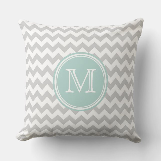 White &Light Grey Zigzag Chevron Pattern Monogram Cushion (Front)