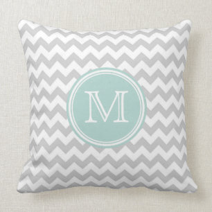 White &Light Grey Zigzag Chevron Pattern Monogram Cushion