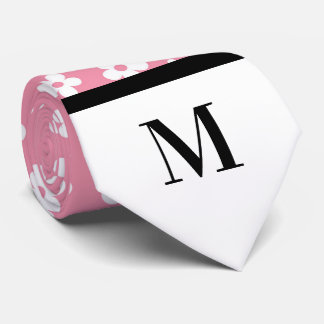 White & Light Pink Daisies Monogramed Necktie