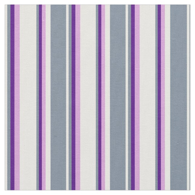 White, Light Slate Grey, Indigo & Plum Coloured Fabric (Close Up)