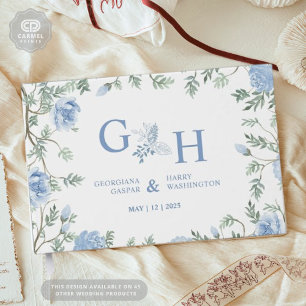 White Light Soft Paste Blue Flowers Floral Wedding Guest Book