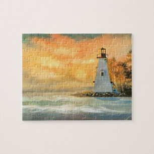 White Lighthouse and Sunset Puzzle