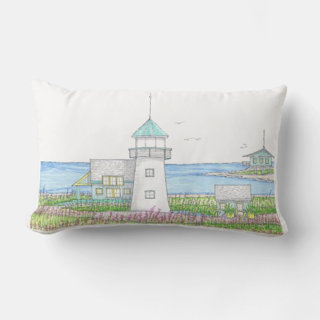 White Lighthouse Lumbar Pillow (Front)
