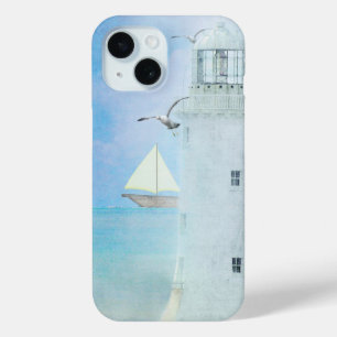 white lighthouse with sailboat iPhone 15 case