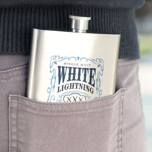 White Lightning Sour Mash Whiskey Hip Flask (In Situ)