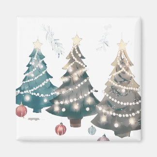 White Lights Decorated Christmas Trees Magnet