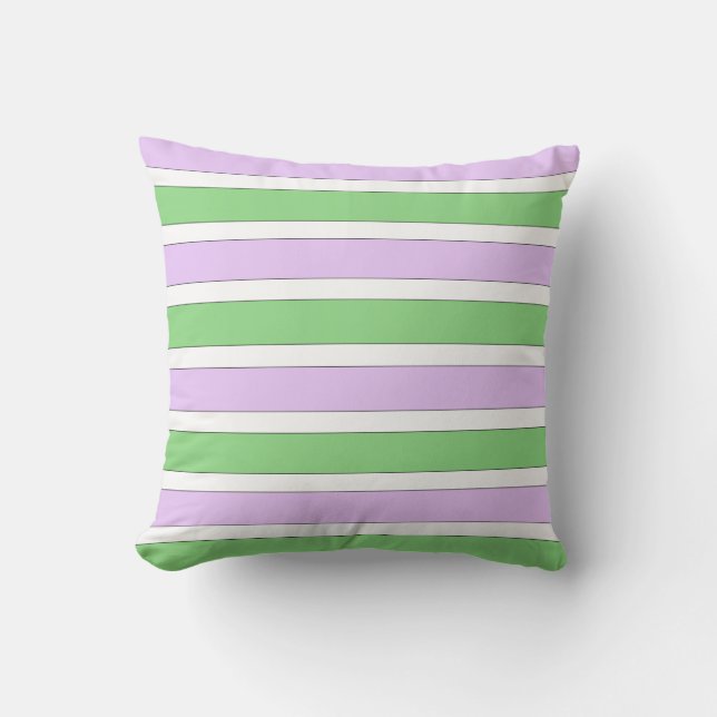 White, Lilac and Green Stripes Pillow (Front)