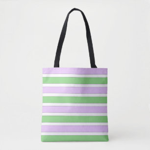 White, Lilac and Green Stripes Tote Bag