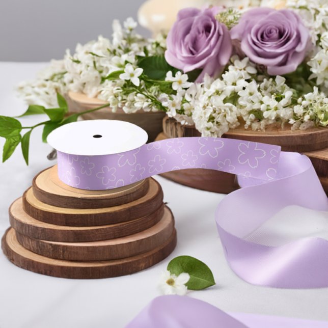 White Lilac Cherry Blossom Bridal Shower Satin Ribbon (Small Lilac Blossom Satin Ribbon)