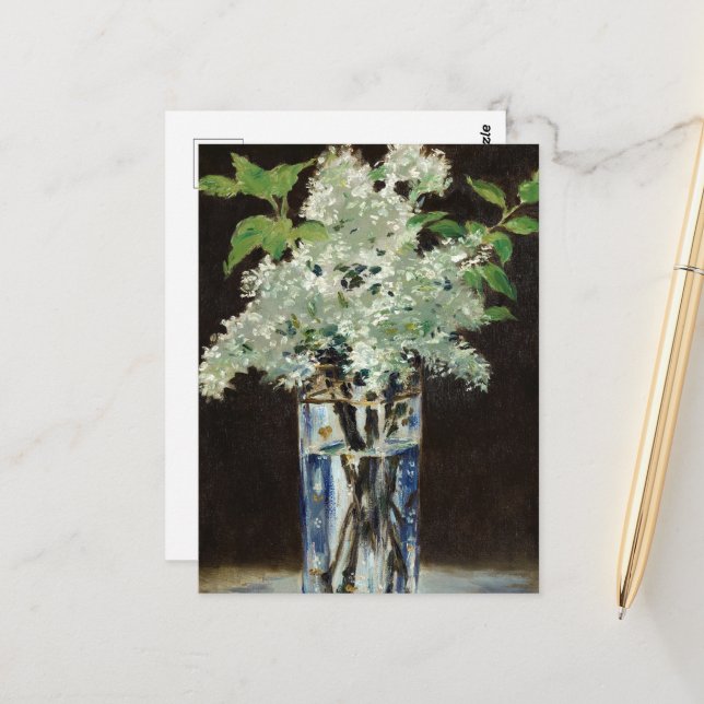 White Lilacs in a Crystal Vase by Edouard Manet Postcard (Front/Back In Situ)