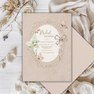 White Lilacs Ribbon Vintage Bridal Shower Invitation