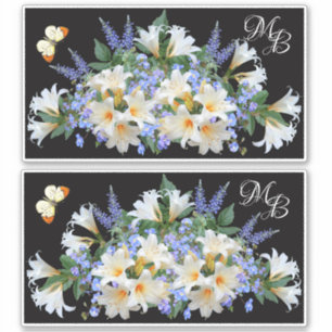 White Lilies and Blue Veronica Flowers Monogram