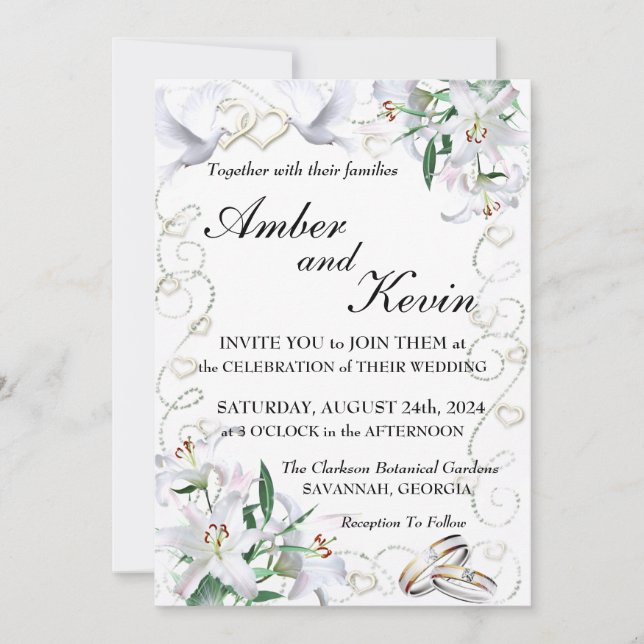 White Lilies and Doves Invitation (Front)