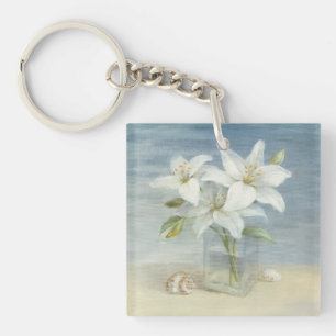 White Lilies and Shells Key Ring