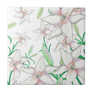 White Lilies Ceramic Tile