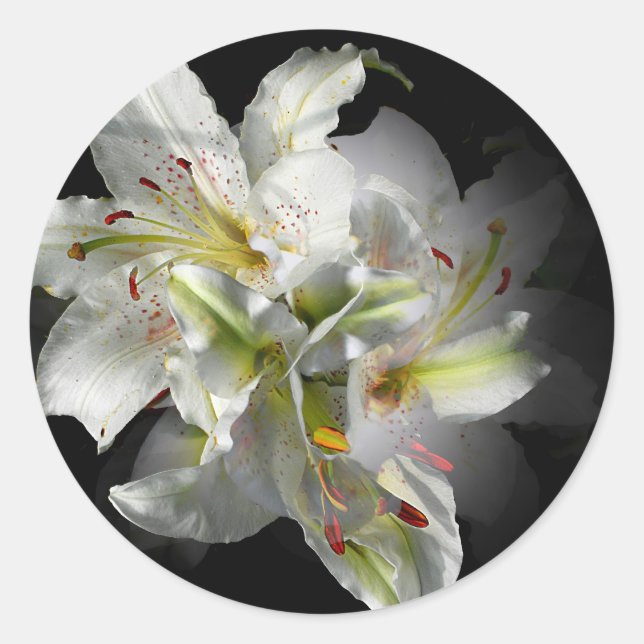 White Lilies Fantasy Classic Round Sticker (Front)