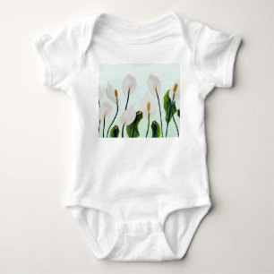 White Lilies Flowers Blue Seamless Baby Bodysuit