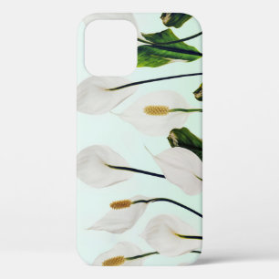 White Lilies Flowers Blue Seamless iPhone 12 Case