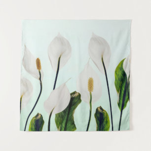 White Lilies Flowers Blue Seamless Tapestry