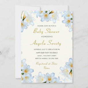 White Lilies Frame Baby Shower Invitation Template