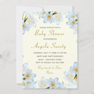 White Lilies Frame Baby Shower Invitation Template