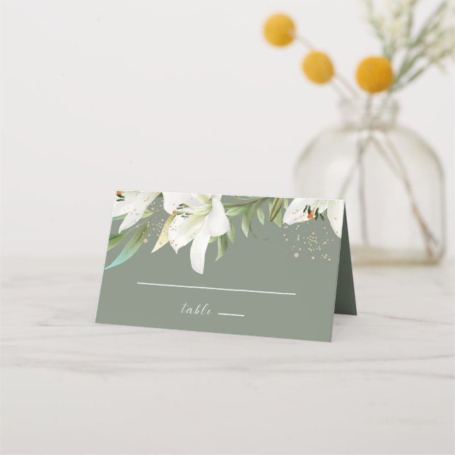 White Lilies Gold Dots  Place Card (Front)